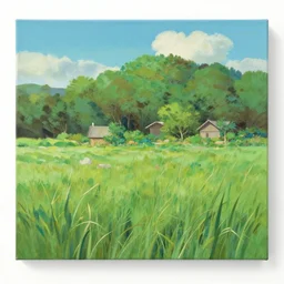 landscape by miyazaki, acrylic painting by disney