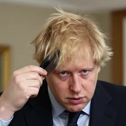 a photo Boris Johnson combing his hair, 8k, highly detailed photo