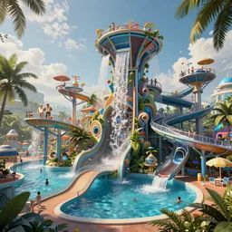 cyberpunk water park, realistic 4k octane beautifully detailed render, 4k post-processing, highly detailed, intricate complexity, epic composition, magical atmosphere, cinematic lighting, masterpiece, ultra hd