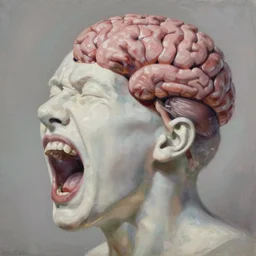 A disembodied head screaming with its brain exposed, oil painting, surrealism style, painted by Vincent van Gogh