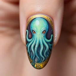 nail art, extreme close - up shot, victo ngai cute cthulhu, manucure nail design, highly detailed, high quality, by ross tran and studio ghibli and alphonse mucha, artgerm