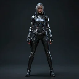 biomechanical cyberpunk female hacker, infinite detail, full shot, smooth, sharp focus, illustration, rembrandt lighting, dark mood, mysterious, concept art, unreal engine 5, 8 k, art by john alvin