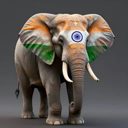 ethereal elephant with indian flag colors painted on its face, intricate detail, ornate, conceptual art, soft light, dynamic, art by artgerm