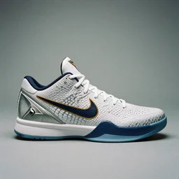 a studio photoshoot of a Nike Kobe 6 sneaker designed by Virgil Abloh, air technology, geometric, snake skin material, realistic, color film photography by Tlyer Mitchell, 35 mm, graflex