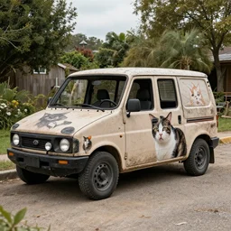 apocalypse survival car with cat designs