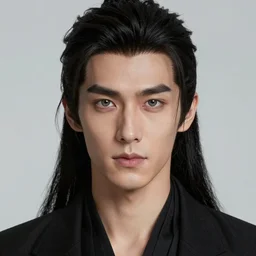 portrait of tall, 3 3 - year - old handsome man with long black hair, and grey eyes, wearing black clothes, hyper realistic face, beautiful eyes, character art, art by mark brooks, hyperdetailed, cryengine, trending on artstation, digital art