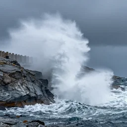 tsunami hits bergen norway, real event, realistic, hdr, clear image,