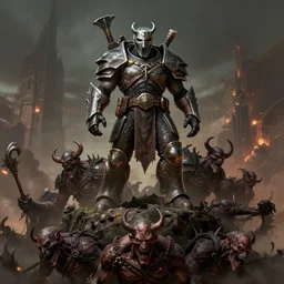 doomguy standing on top of all the demons he has killed throughout the years, posing for the camera, very detailed piece of art,