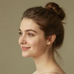 portrait by eugen von blaas!!! of a woman!! with brown!! hair!! bun hair! slight smile! dreamy, lovely, bubbly