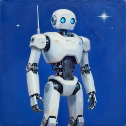 a beautiful painting of robot by aaron horkey, trending on artstation blue with stars background