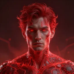 fantasy portrait of a man, red intricate hexagons, glow, cinematic, abstract, wlop, artgerm, octane render