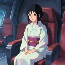 beautiful young Himalayan woman, sitting in personal quarters of spaceship with furniture, sad, futuristic, somber, iridescent sci-fi kimono, by Makoto Shinkai and Wojtek Fus, by studio trigger, rossdraws, ambient occlusion, clean lineart and color, vibrant