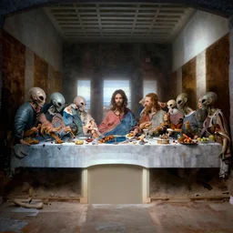 the last supper, but with aliens and alien food