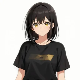 portrait of a beautiful anime girl, powerful leader, casual t - shirt, black and gold anime drawing, anime