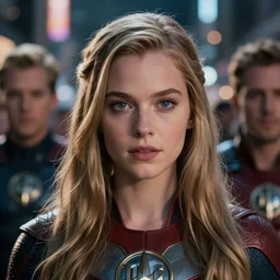movie powerful hero team closeup, DC Marvel fashion, VFX powers at night in the city, city street, beautiful skin, natural lighting by Emmanuel Lubezki