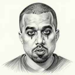 a drawing kanye west with a creepy face, a pencil sketch by richard mortensen, trending on deviantart, pop surrealism, pencil sketch, grotesque, freakshow