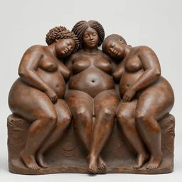 sculpture of 3 beautiful fat black people sleeping together