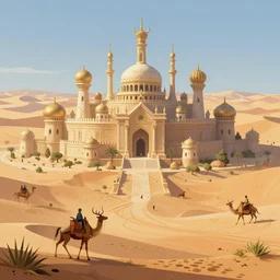 a large kingdom in the desert, 8 k fantasy art illustration