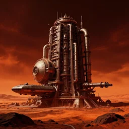 a minimalist, high contrast dark hyperreal space dock mining platform with massive piping inspired by nuclear reactor core maschinen krieger mri machine millennium falcon space-station Vuutun Palaa submarine, space-station Vuutun Palaa, ilm, beeple, star citizen halo, mass effect, starship troopers, elysium, iron smelting pits, high tech industrial, warm orange red mars saturated colours, dramatic stormy sky, volumetric lighting
