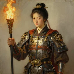 a ancient chinese armour solider hold a torch, character design, beautiful face, painting by gaston bussiere, katsuya terada, nc wyeth, greg rutkowski, craig mullins, vermeer, frank frazetta, mucha, trending on artstation, jeffery catherine jones