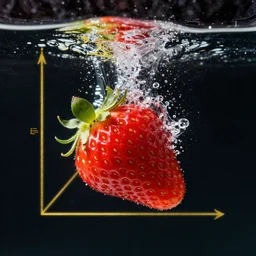 advertise photo of strawberry, splash underwater! photoshop edit, golden ratio