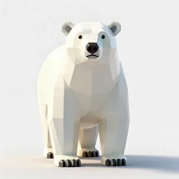 low-poly polar bear, professional studio photo, full body, isolated on a pure white background, centered, entire subject in frame, sharp focus, soft studio lighting