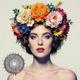 woman portrait with flower crown by Mandy Jurgens and Warhol, Ernst Haeckel, James Jean, artstation
