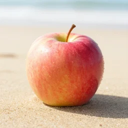 an apple on a beach