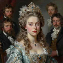 a portrait painting of the queen of air dressed by alexander mcqueen, an ultrafine detailed painting by zha shibiao, austin osman spare, roberto ferri, william waterhouse and tom bagshaw. ultradetailed face, cgsociety, fantasy art, detailed painting, chiaroscuro, rococo