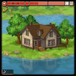 a old house next to a lake, from a point and click graphic adventure game made in 1992