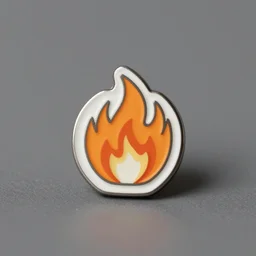 a retro minimalistic clean fire flame warning label hard enamel pin, studio lighting, behance