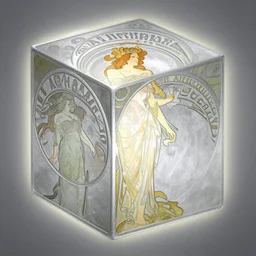 rimlight, art by alphonse mucha, scenes, modern art, flat design, emboss, silver, epic, sfx, hypercube, smooth, stylized, art by ralph steadman, 6 - bit, soft painting, post processing, oled