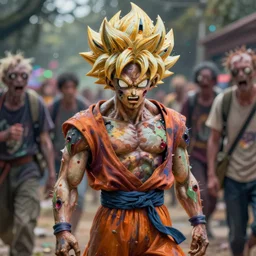 a bokeh photo of a zombie super saiyan, documentary film, an ultrafine detailed painting by james jean, cgsociety, figurative art, detailed painting, dystopian art, high detail greg rutkowski and andreas rocha, tristan eaton, victo ngai, artgerm, rhads, ross draws