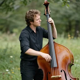simon brehm playing an acoustic double bass in the style of carl larsson