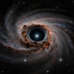 a black hole on a background full of stars, gravitational lense, Hubble photograph