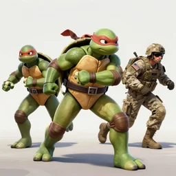 ninja turtles escape and two military ( american uniform ) ran to sound the alarm and all the turtles began to descend the water slides, comiс style, 4 k,