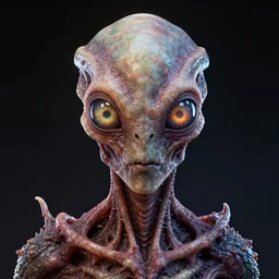portrait of a space alien, varying detailed fractal skin, meat monstrosity, radioactive eyes, eyes containing big iris, bones piercing, dragon scales, realistic render, detailed, slimy unreal engine, symmetrical!!, cosmic colors, photorealistic, greg rutkowski and ruan jia, octane render,