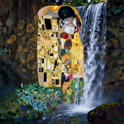 waterfall by by james jean, yukio - e, klimt