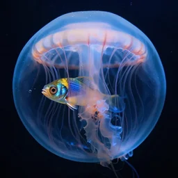 a award winning photo of a fish trapped inside a jellyfish, by national geografic, photorealism