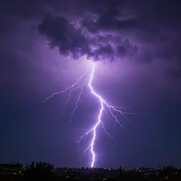 Thunderstorm dark night sky, lots of purple lightnings, digital painting