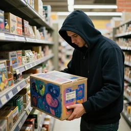 hacker stealing a box of data in the supermarket painted by matisse, ultra detailed, award winning, cinematic