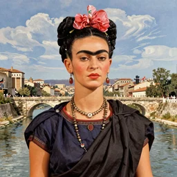 Julius Caesar crossing the Rubicon in the style of Frida Kahlo