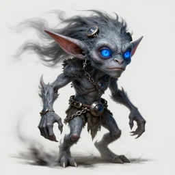 a highly detailed goblin with grey skin and blue eyes that glow, made of wind, like magic the gathering, goblin chainwalker,, digital art, by christopher rush
