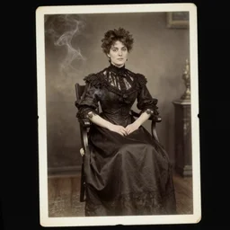 concept art, 1 9 th century spirit photography, victorian woman in a chair, ambient smoke, torn photograph, photorealistic, highly detailed, 8 k