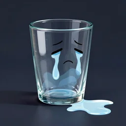 a sad anthropomorphic glass, crying, spilled digital art