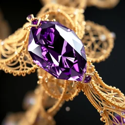 fiber of diamond and amethyst weaving into strands of gold and brass and iron metal filigree joining into carbon fiber strands, fractal shapes, abstract, dramatic lighting, ultra detail, close up, dof, smooth render, cinematic, octane render, art nouveau
