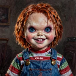 grunge drawing of chucky by - michael karcz , in the style of corpse bride, loony toons style, horror themed, detailed, elegant, intricate