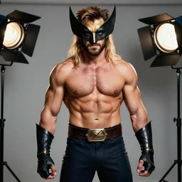 annie leibovitz style photoshoot of a ripped, muscular taron egerton as x - men's wolverine, studio lighting 5 0 mm