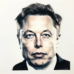 elon musk's face logo as a silkscreen print art / serigraphy designs cut out of paper or another thin, strong material and then printed by rubbing, rolling, or spraying paint or ink through the cut out areas