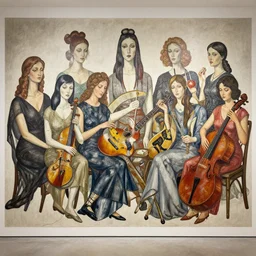 mural of women and music, Les Edwards, Zdzislaw Beksinski, Carl Gustav Carus, John Harris, Michal Karcz, Zhang Kechun, Mikko Lagerstedt, Scott Listfield, Steven Outram, Jessica Rossier.